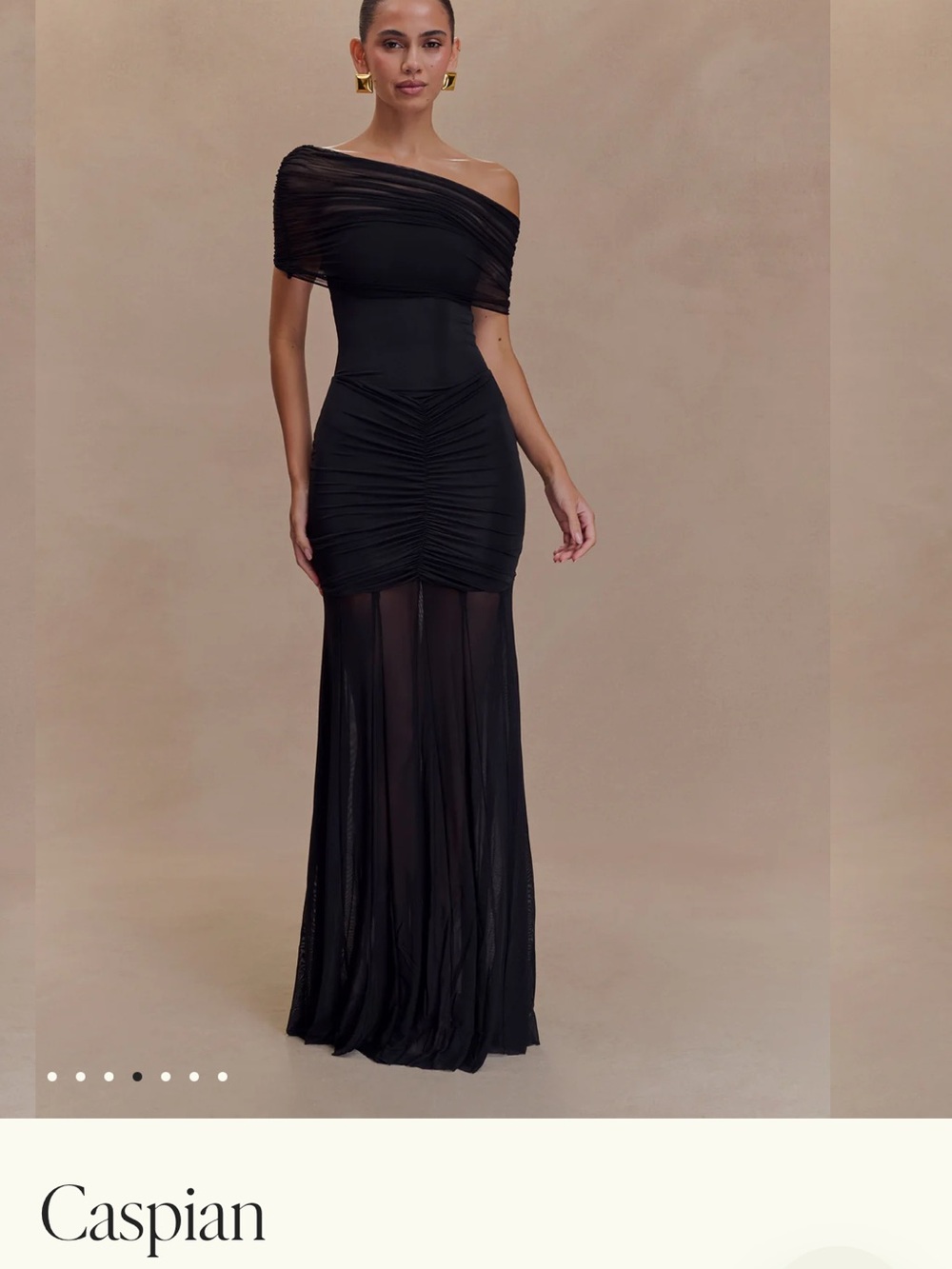 Meshki Black One-Shoulder Ruched Mesh Gown - Picture 4 of 7